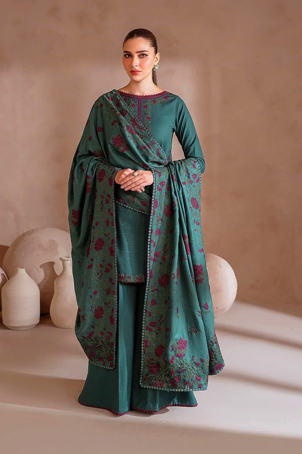 3 Piece Unstitched Embroidered Suit With Embroidered Dhanak Shawl IZ-2925