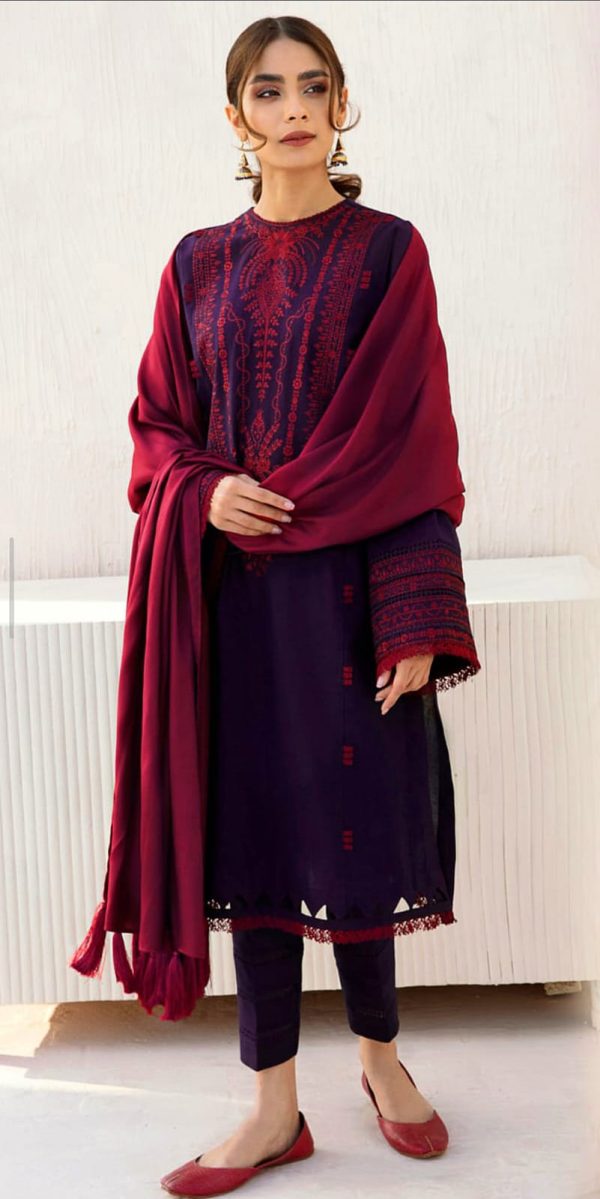 JZ-2910 Unstitched 3-Piece Embroidered Dhanak Suit