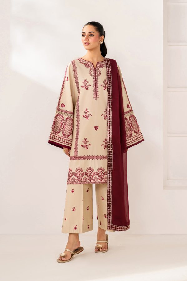 3 Piece Unstitched Embroidered Dress With Embroidered Dhanak Shawl BQ-2950
